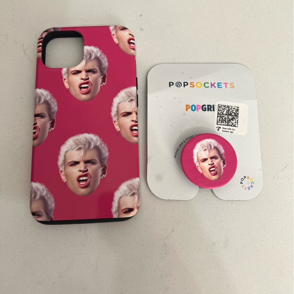 Apple 13 case and pop socket Billy Idol Pink